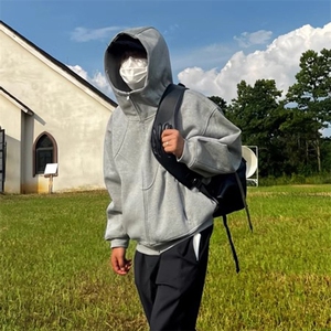 抖音得物高品质二开 26春装美式高街重磅结构高领连帽卫衣外套W62图片