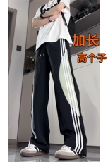 条纹拼接冰丝速干工装裤子男夏季美式潮牌宽松加长直筒阔腿伞兵裤，男装休闲裤，电商B312