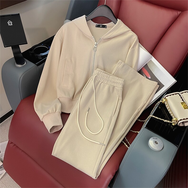 时尚连帽拉链开衫卫衣阔腿裤套装女秋季，女装套装/套裙，江南