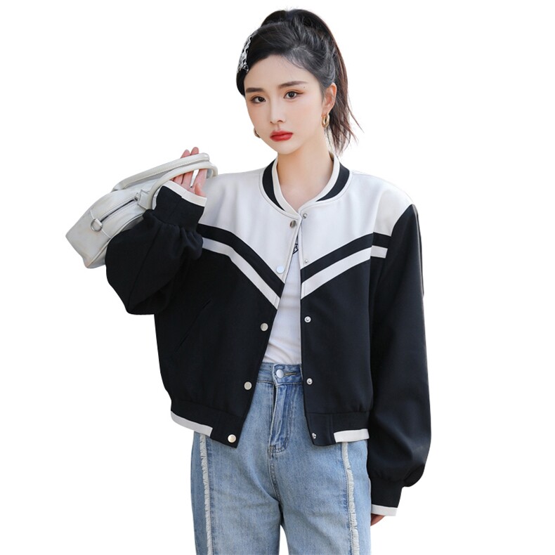撞色拼接短款外套春装女2025年新款韩版冷淡系高级感休闲夹克上衣,女装短外套,天丽
