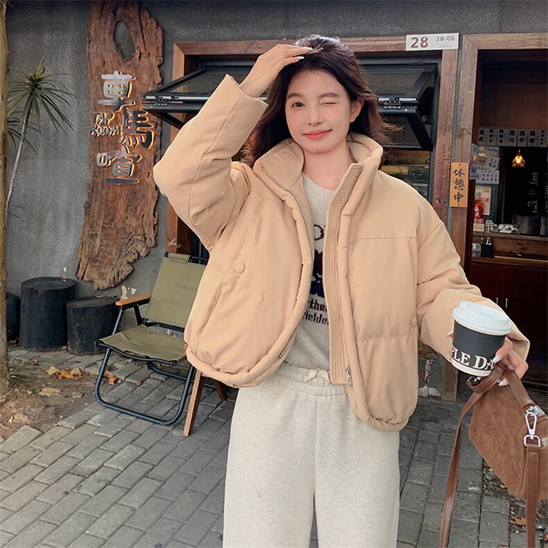 奶咖色立领短款羽绒服女2024冬季新款韩系简约小个子90白鸭绒外套,女装羽绒服,2C316