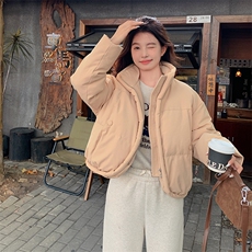 奶咖色立领短款羽绒服女2024冬季新款韩系简约小个子90白鸭绒外套，女装羽绒服，2C316