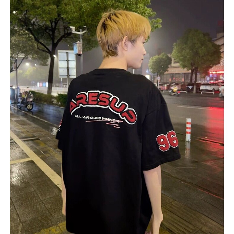 万针全刺绣工艺抖音得物高品质260克重磅纯棉双纱美式高街短袖T恤,男装T恤,电商A486