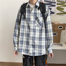 青少年港风文艺格子衬衫男长袖休闲韩版复古衬衣外套W1076-P30，男装衬衫，星座512-4
