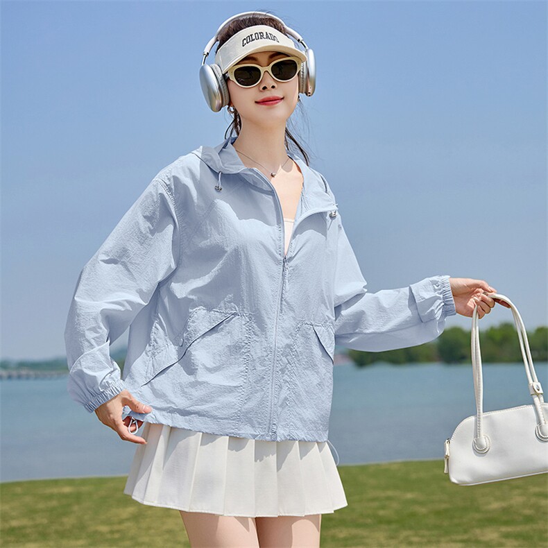 时尚防晒衣女夏季2025新款宽松休闲防晒服连帽户外透气开衫薄外套,女装防晒衣,以桐