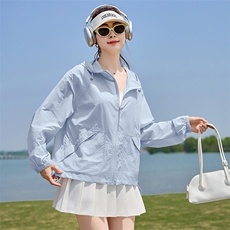 时尚防晒衣女夏季2025新款宽松休闲防晒服连帽户外透气开衫薄外套，女装防晒衣，以桐