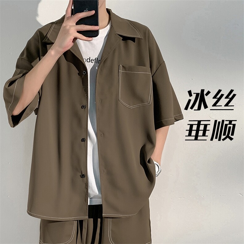 特批P30无差价大码冰丝短袖衬衫男薄垂感寸衫CD882套装货号TZ092图片