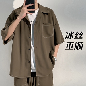 特批P30无差价大码冰丝短袖衬衫男薄垂感寸衫CD882套装货号TZ092图片