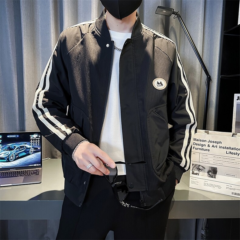 棒球领外套男秋季休闲条纹夹克潮牌痞帅气拼接上衣飞行服JK08-P98,男装夹克,电商D323（原B261）