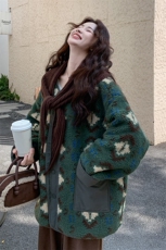 两面穿羊羔毛外套女2025冬季新款超好看撞色拼接加绒加厚棉衣棉服，女装短外套，2C292