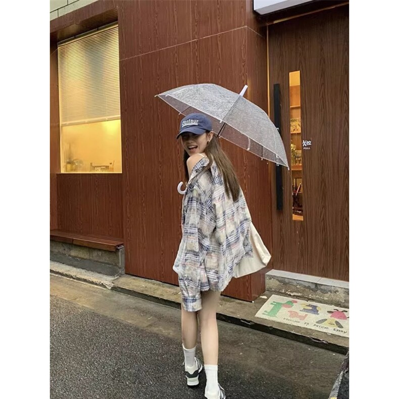 复古格子长袖衬衫外套女装秋季中长款宽松百搭休闲防晒上衣CE08,男装防晒衣,星座208-5