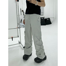 灰白色速干伞兵冲锋运动工装裤女春秋美式阔腿宽松hiphop裤子，男装休闲裤，星座601-1
