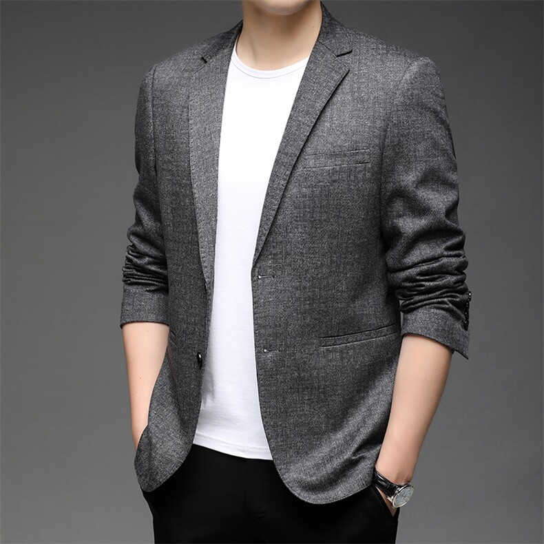 休闲西装外套男2023秋季新款毛料西服中年商务时尚百搭上衣外套,男装西服,电商B212（原钱塘6029）