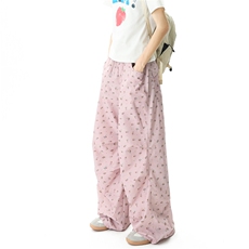 夏季清爽慵懒风速干粉色碎花宽松阔腿休闲裤1XZ502-K841-P65控89，男装休闲裤，星座502