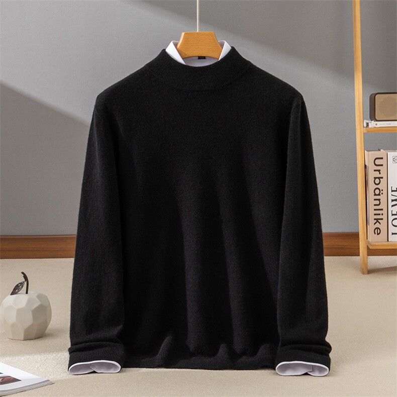 时尚百搭男士羊绒半高领毛衣简约大气纯色针织衫舒适保暖秋季必备，男装羊绒套衫，牧群羊绒