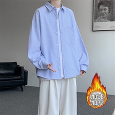 加绒衬衫男冬季新款港风宽松条纹加厚保暖长袖衬衣JR89-P39，男装衬衫，星座214-3