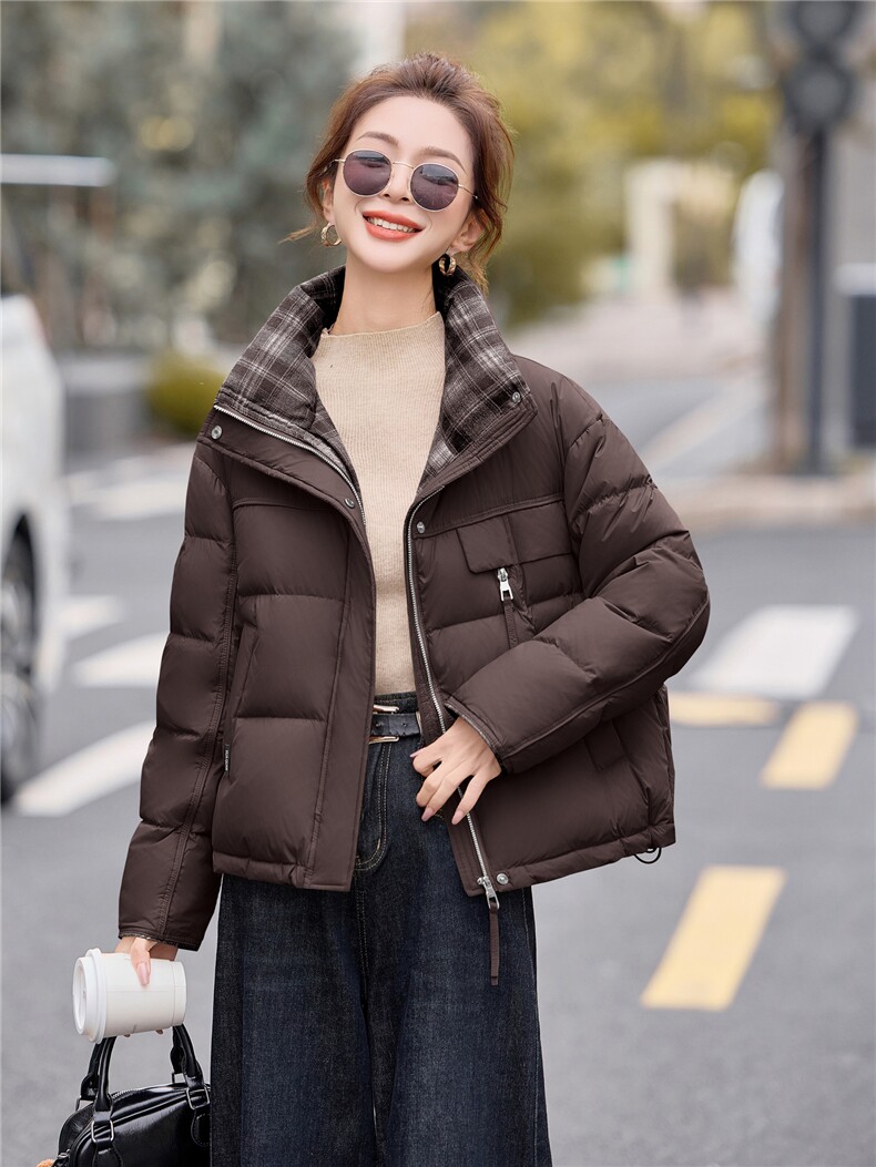 时尚立领加厚保暖白鸭绒羽绒服2025冬季新款,女装羽绒服,余墨