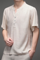 夏季男士棉麻衬衫青年风复古短袖休闲免烫修身唐装，男装衬衫，电商B360