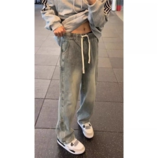 春秋抽绳牛仔裤男美式vibe裤子男宽松弯刀直筒微喇裤子LA2711-P45，男装牛仔裤，星座1008