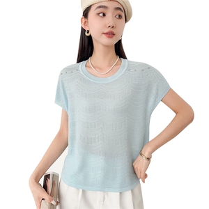 夏季新款时尚气质百搭简约女士飞机袖天丝短袖图片