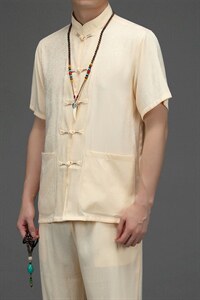 CS2024夏季男士复古薄款短袖唐装休闲套装免烫中老年爸爸装P90图片
