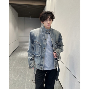 秋冬美式复古牛仔外套男女宽松百搭做旧立领夹克JK898-P83图片