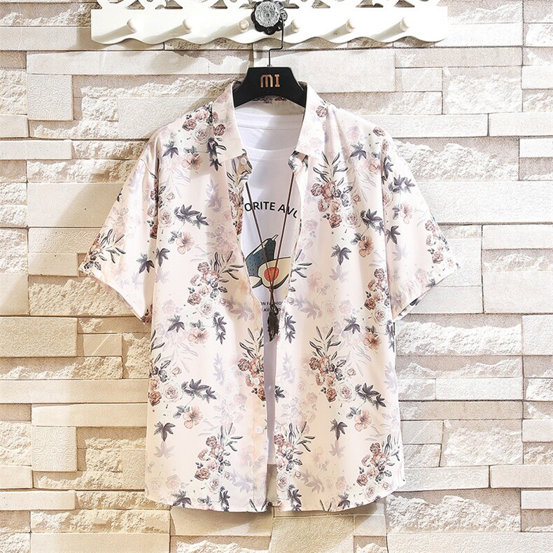 精品花衬衫大码男短袖夏季痞帅休闲上衣服外套翻领衬衣A012/P35,男装衬衫,电商A012