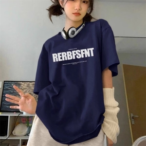 夏季美式多巴胺酒红色t恤重磅百搭字母女宽松休闲圆领短袖上衣