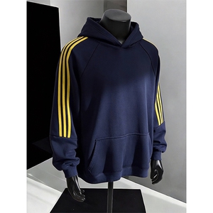 春装新款高品质 男女美式高街结构全棉纯色宽松织带连帽卫衣CM23图片