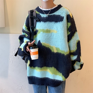 新款美式撞色毛衣男ins潮牌宽松慵懒风情侣复古针织衫M9052-p45图片