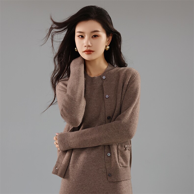 女士秋季新款时尚修身显瘦蝴蝶结针织套装裙,女装套装/套裙,奢优羊绒