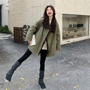 2026冬季复古羊羔毛翻领工装派克羽绒服2C212-G209-P295-K438图片