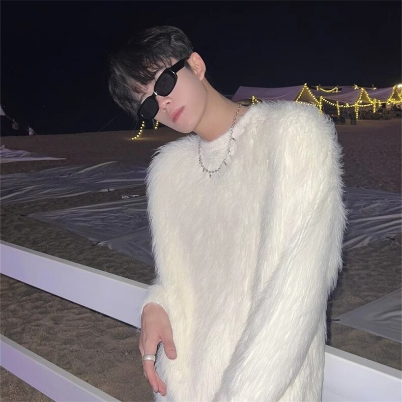 MY08-P55 高级氛围感仿水貂毛毛衣男冬季加厚软糯慵懒风宽松图片