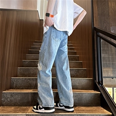 k705-p48-控68M-5XL现货oversizecleanfit风黄泥牛仔裤破洞，男装牛仔裤，星座116