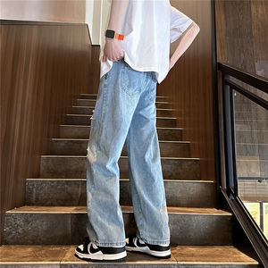 k705-p48-控68 M-5XL 现货oversize cleanfit风黄泥牛仔裤破洞图片