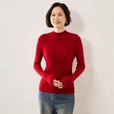 秋冬季新款舒适显瘦时尚百搭半高领抽条35%衫，女装羊绒衫，伊绒腾羊绒