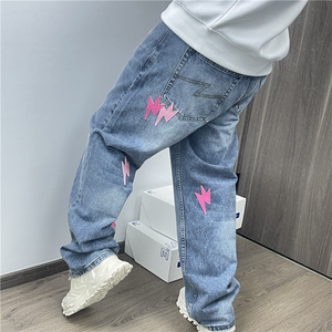 网红款 闪电牛仔裤潮男高街风 P42 Y051图片