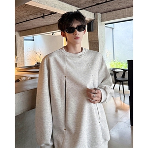 WY10152-特P45 控78 小众撞色拼接破缝假两件大码男大码情侣卫衣图片