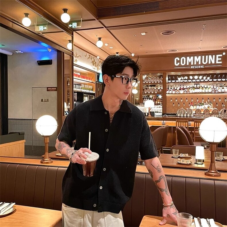 一字领老钱风衬衫男短袖高级感衬衣,男装针织衫/毛衣,星座506A