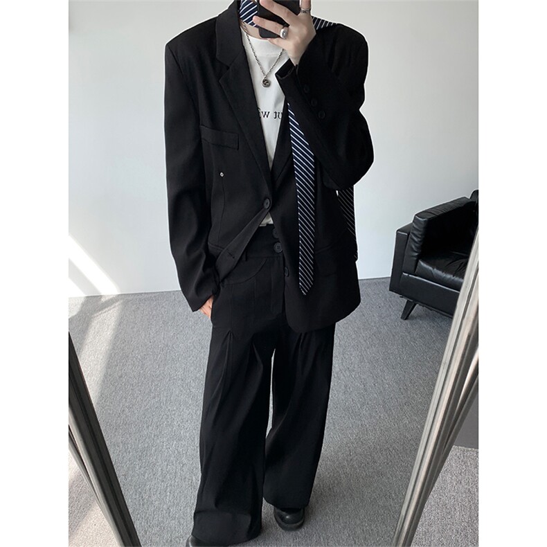潮流休闲西装外套高级痞帅宽松韩版自带垫肩西服外套可整套搭配,男装西服,电商B319