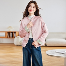 新中式国风两面穿提花棉衣外套女2025秋冬季爆款复古气质短款棉服，女装棉衣/棉服，新依时派