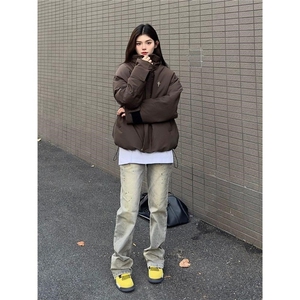 美式复古加厚棉衣2025冬季金属扣立领棉服女宽松百搭外套图片