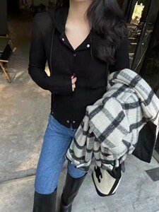 春季新款，休闲钉扣戴帽开衫外套,其它,淳沐