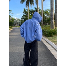 蓝色连帽格子衬衫男款长袖高级感宽松慵懒衬衣春秋外套C2229，男装衬衫，星座1116A（原606A-3）