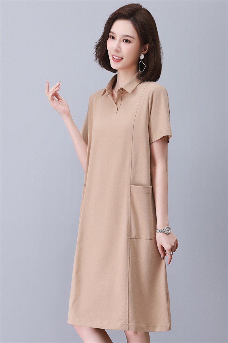 休闲直筒polo连衣裙2025新款中年妈妈气质翻领短袖裙子女夏中长款,女装连衣裙,涵誉
