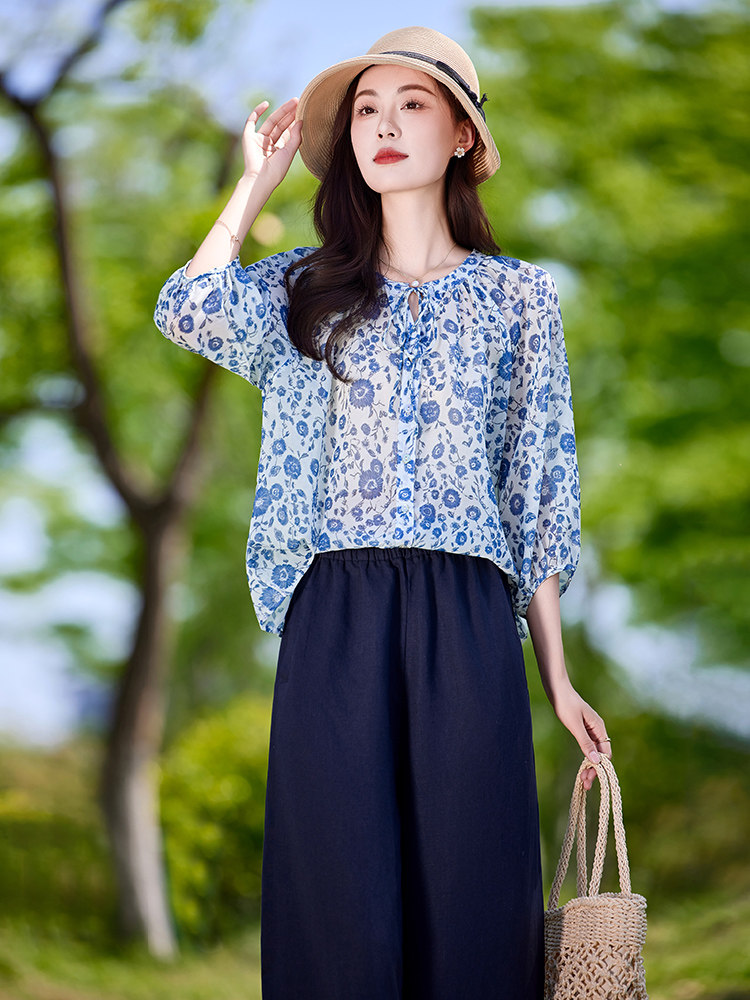 时尚休闲气质衬衫套装女2025夏新款宽松减龄显瘦亚麻阔腿裤两件套,女装套装/套裙,靓衣阁