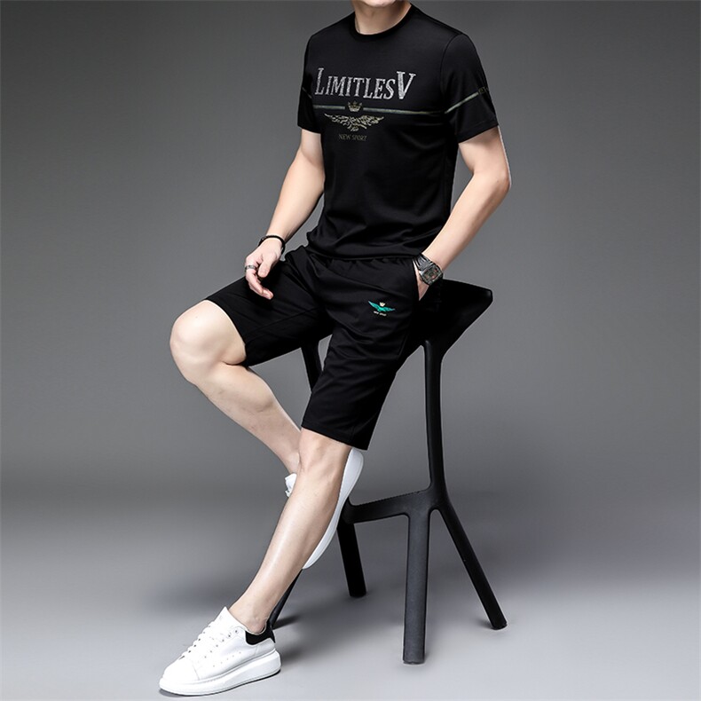 针冰丝男士休闲卫衣套装夏季短袖运动服三件套时尚潮流冰丝,男装休闲套装,电商B212（原钱塘6029）