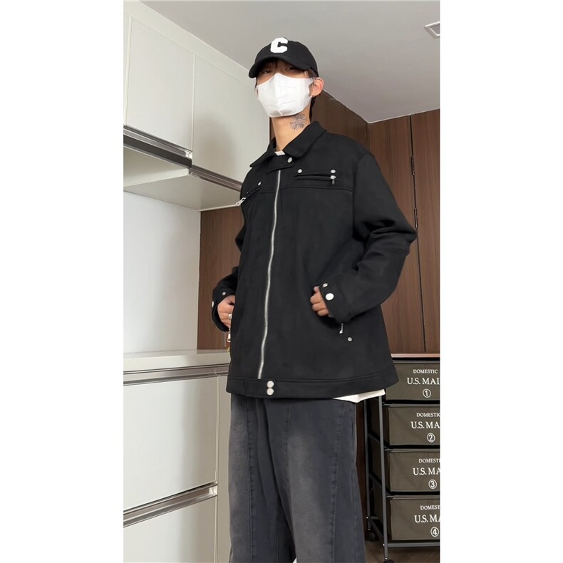 麂皮绒拉链款夹克外套休闲高街百搭潮款外套A061-AJ00361-P100,男装夹克,电商A061