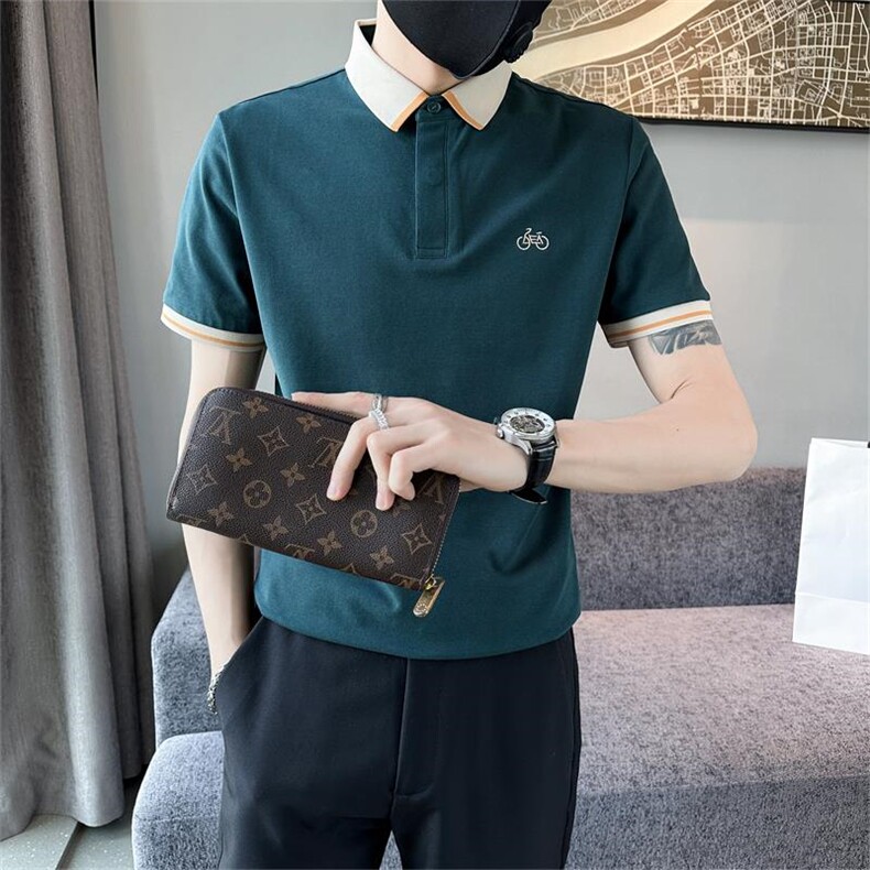 主推款大码短袖T恤翻领Polo衫单车刺绣轻奢高级感上衣T0232-P55,男装T恤,电商D342