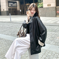 减龄复古格纹拼接皮衣外套女春秋2025新款小个子PU夹克爆款高级感，女装皮衣，2C291
